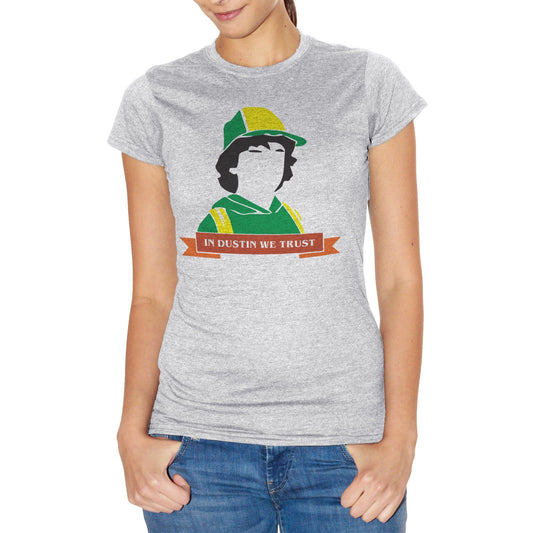 Snow T-Shirt Grigio Sport In Dustin We Trust | Ci Fidiamo Di Dustin | Stranger Things | Demogorgon Camping | Spia Blob | Choose Ur Color - FILM CucShop