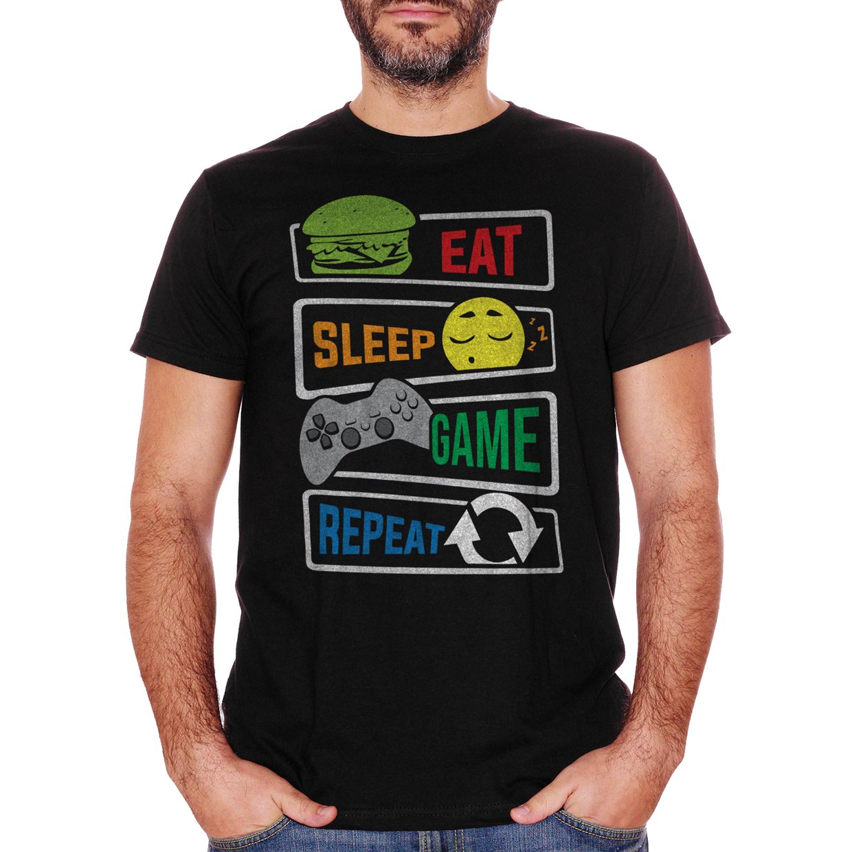 White T-Shirt Gaming - Eat Sleep Game Repeat - Regalo per Nerd e Giocatori di Videogame - Choose Ur Color Cuc shop