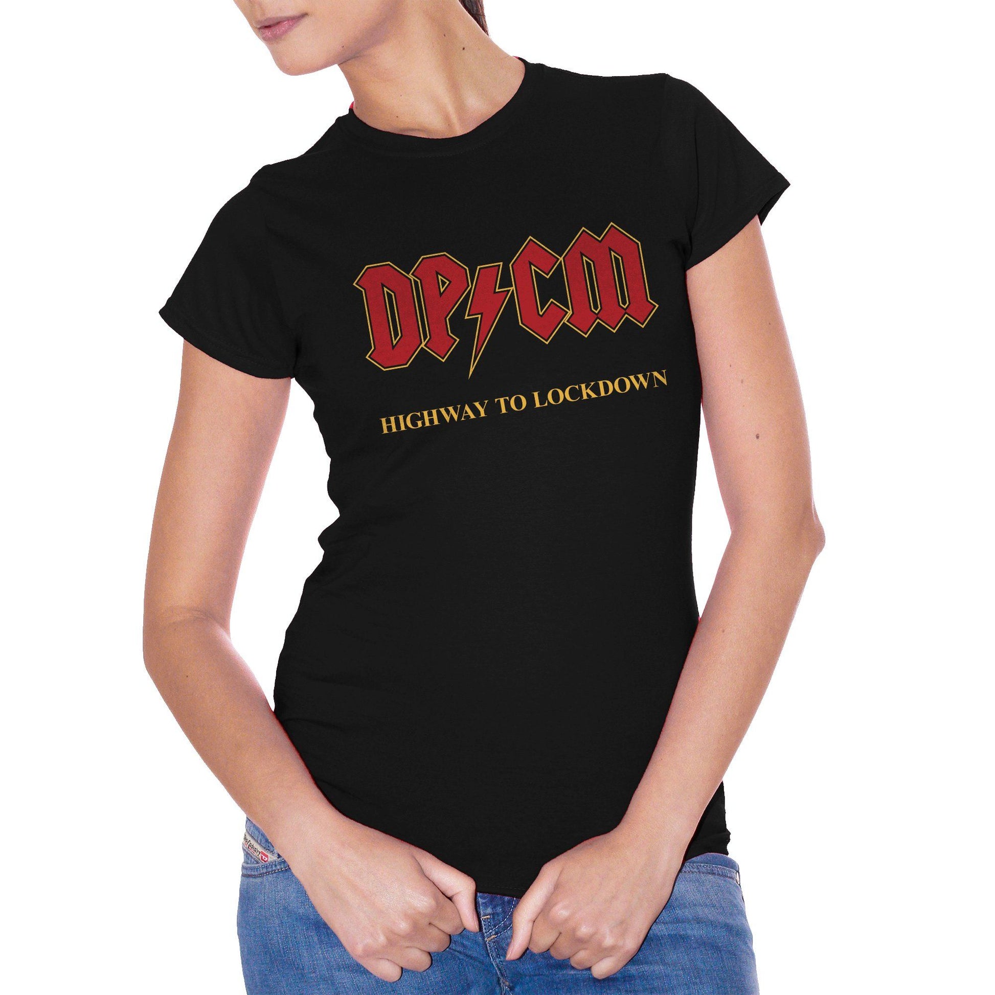 White T-Shirt DPCM Decreto Premier Parodia Gruppo Musicale ACDC Rock Highway To Lockdown - Social Choose ur color CucShop