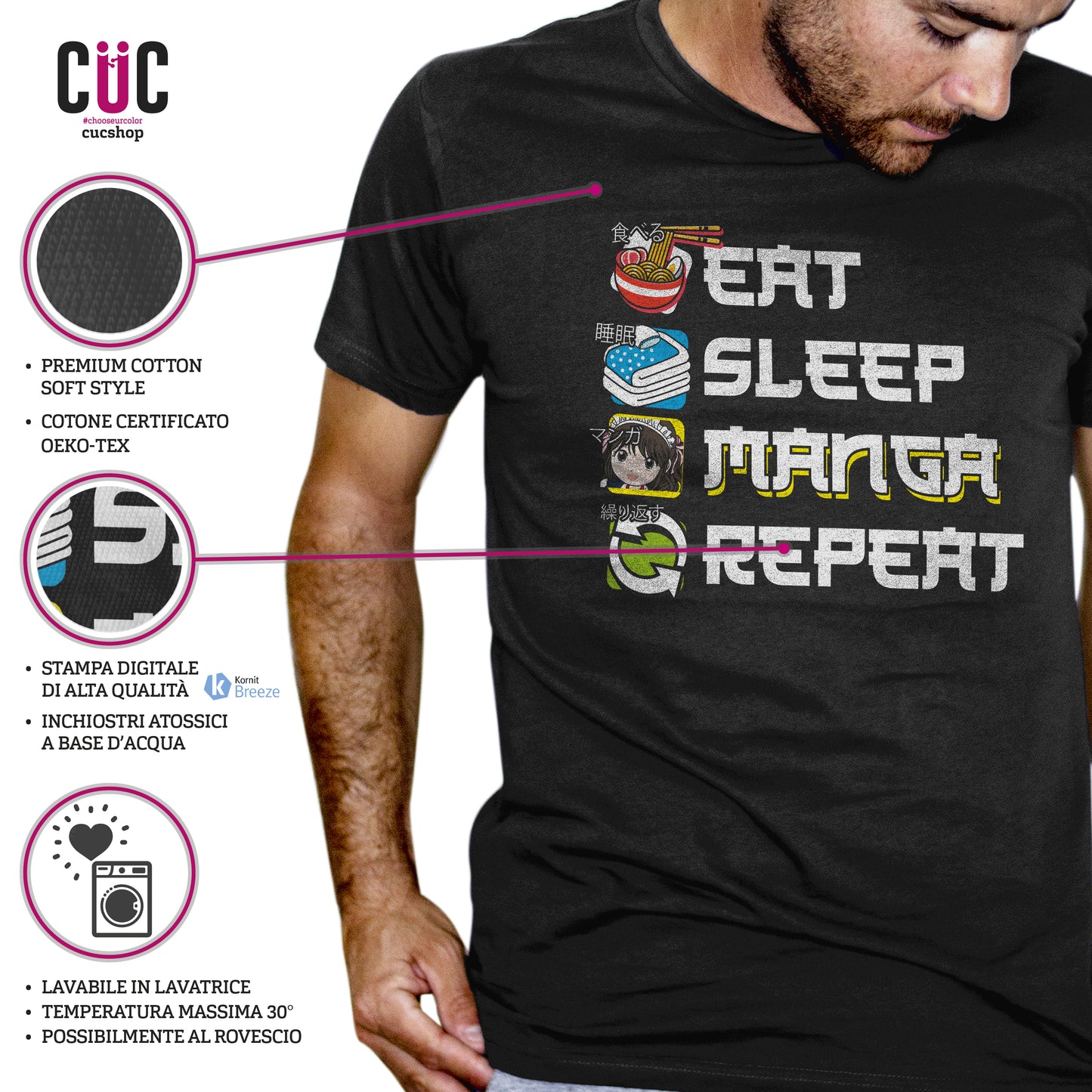 T-Shirt Eat Sleep Manga Repeat - Giapponese #chooseurcolor - CUC chooseurcolor