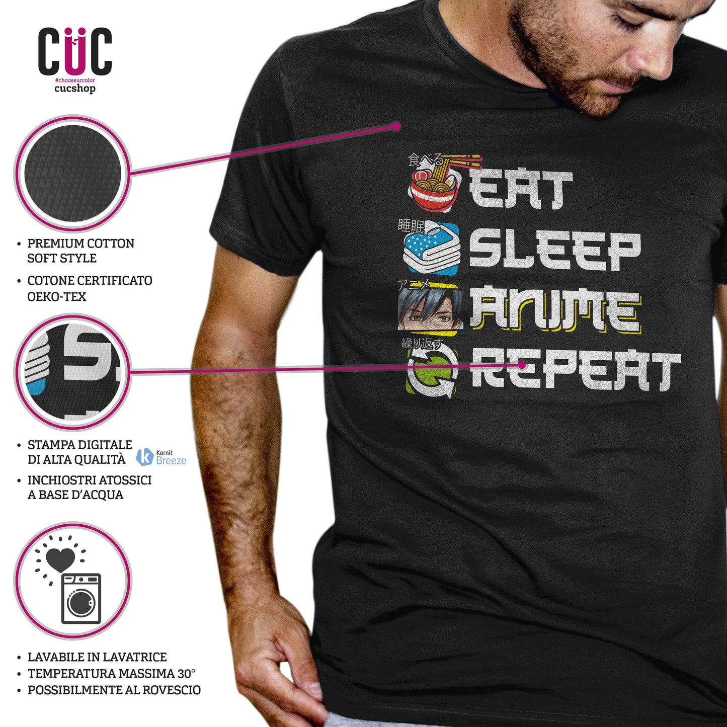 T-Shirt Eat Sleep Anime Repeat - Giapponese #chooseurcolor - CUC chooseurcolor